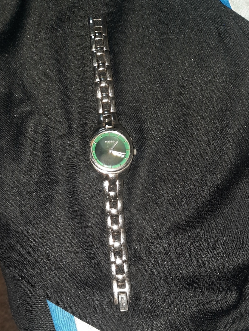 Fossil Silver Bracelet Watch with Green Dial